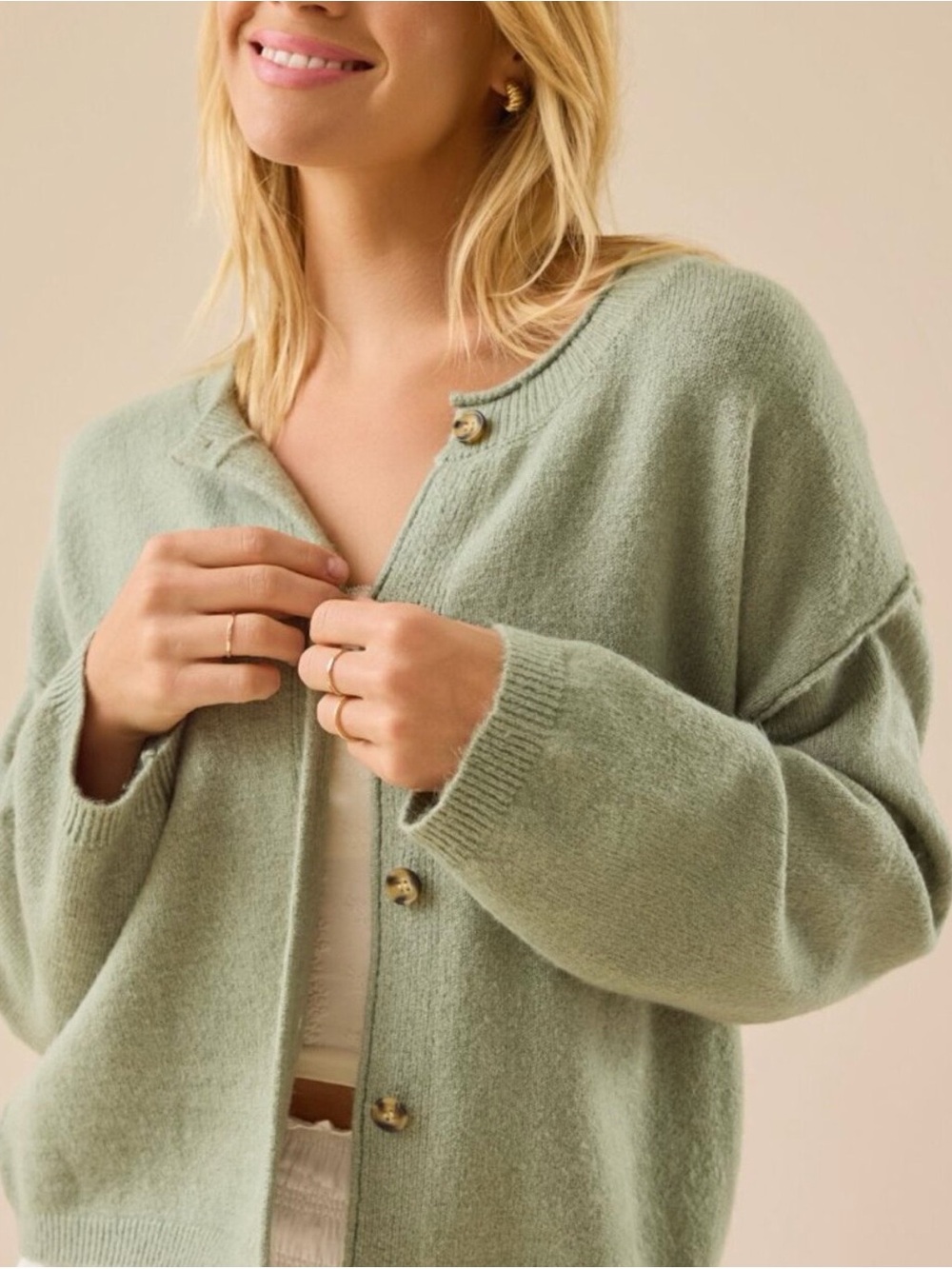 Altar’d State Vivienne Cozy Knit Cardigan Sage Green Medium